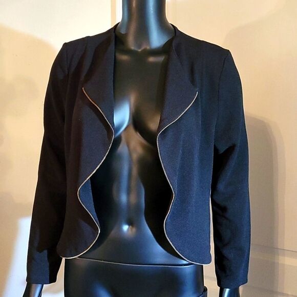 BRAND NEW KAII WOMEN"S BLACK BLAZER JACKET GOLD ZIPPER TRIM - Picture 2 of 15